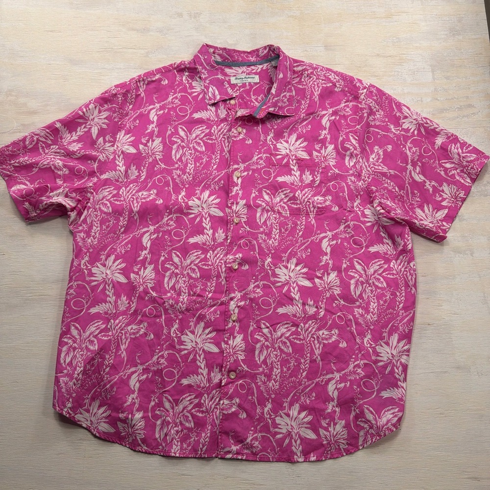 Tommy Bahama Shirt Tortola 2XLB Tropical Monkey Palm Print Pink Mens SS